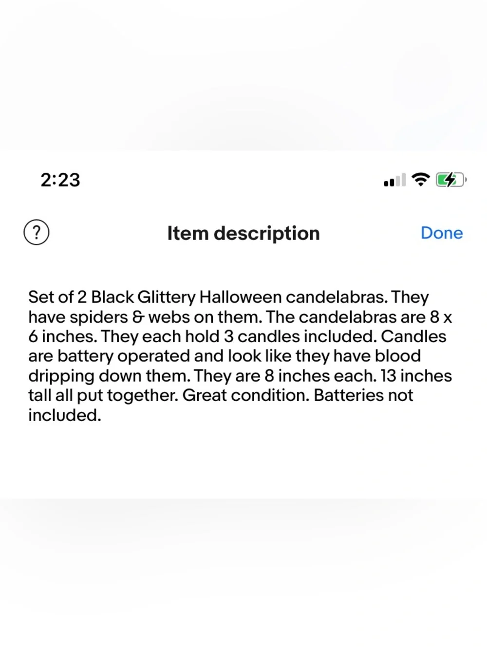 2 Black Halloween Candelabras With Spiders & Webs